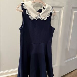 Janie and Jack Navy Dress with White Lace Trim